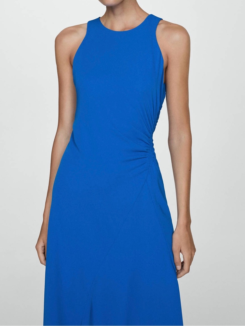 Mango Sleeveless Cobalt Blue Maxi Dress with Side Ruching - Picture 2 of 10